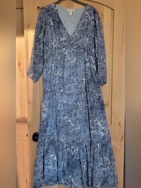 Rachel Zoe Indigo Paisley V-Neck Maxi Dress